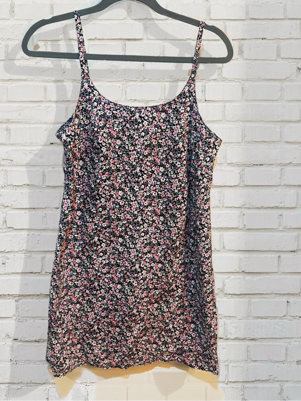 Vintage 90s Jodi Michaels Ditsy Floral Spaghetti Strap Dress Black Pink